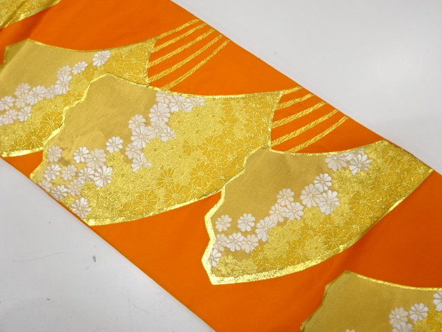 JAPANESE KIMONO / ANTIQUE FUKURO OBI / WOVEN KIKU